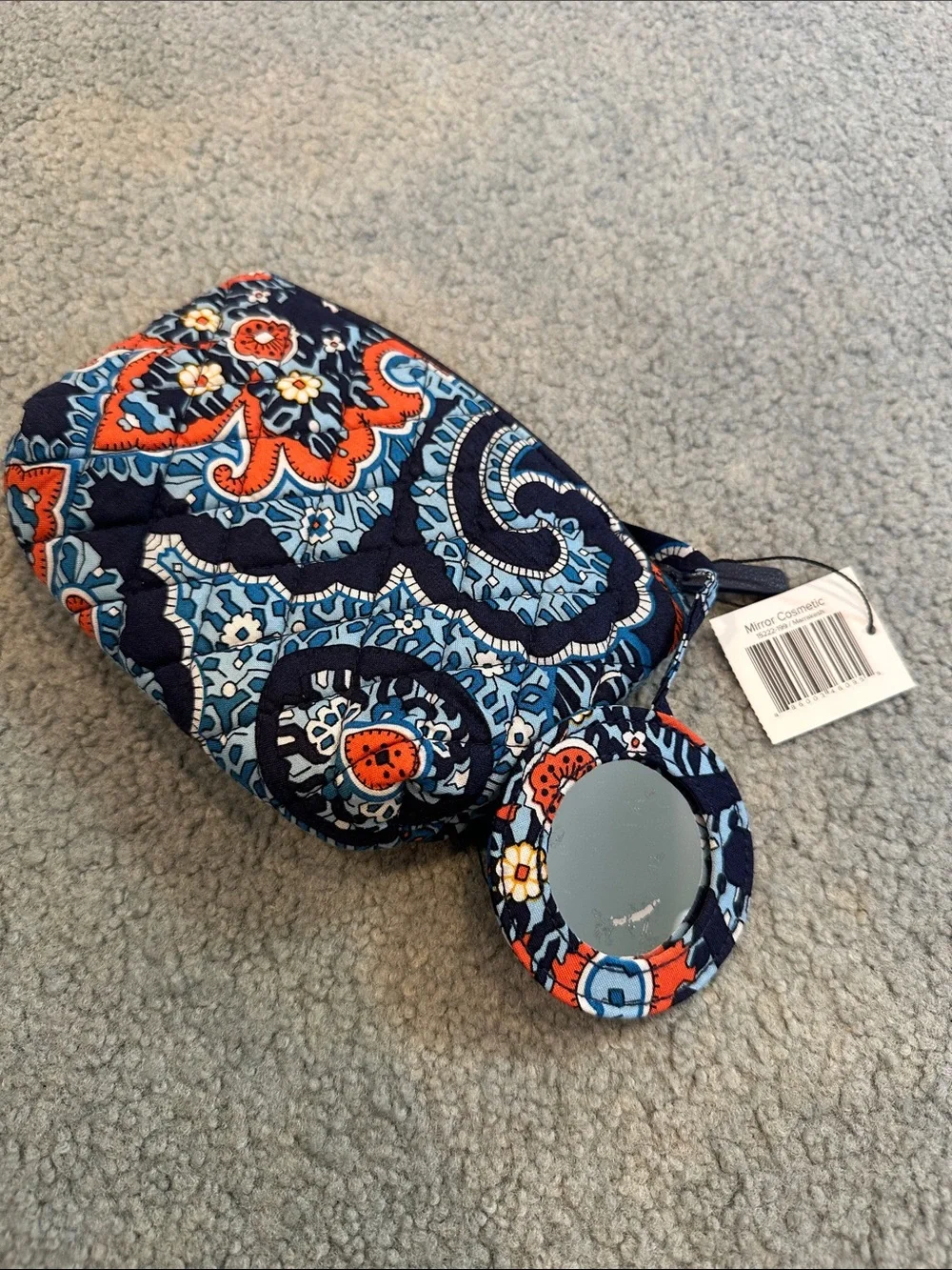 NWT Vera Bradley Navy Paisley Quilted Cosmetic Pouch with Mirror